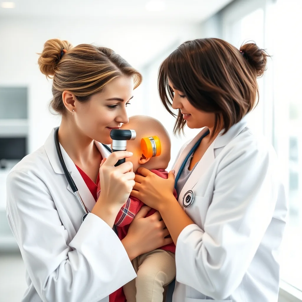 Ear infections checkup for child at clinic