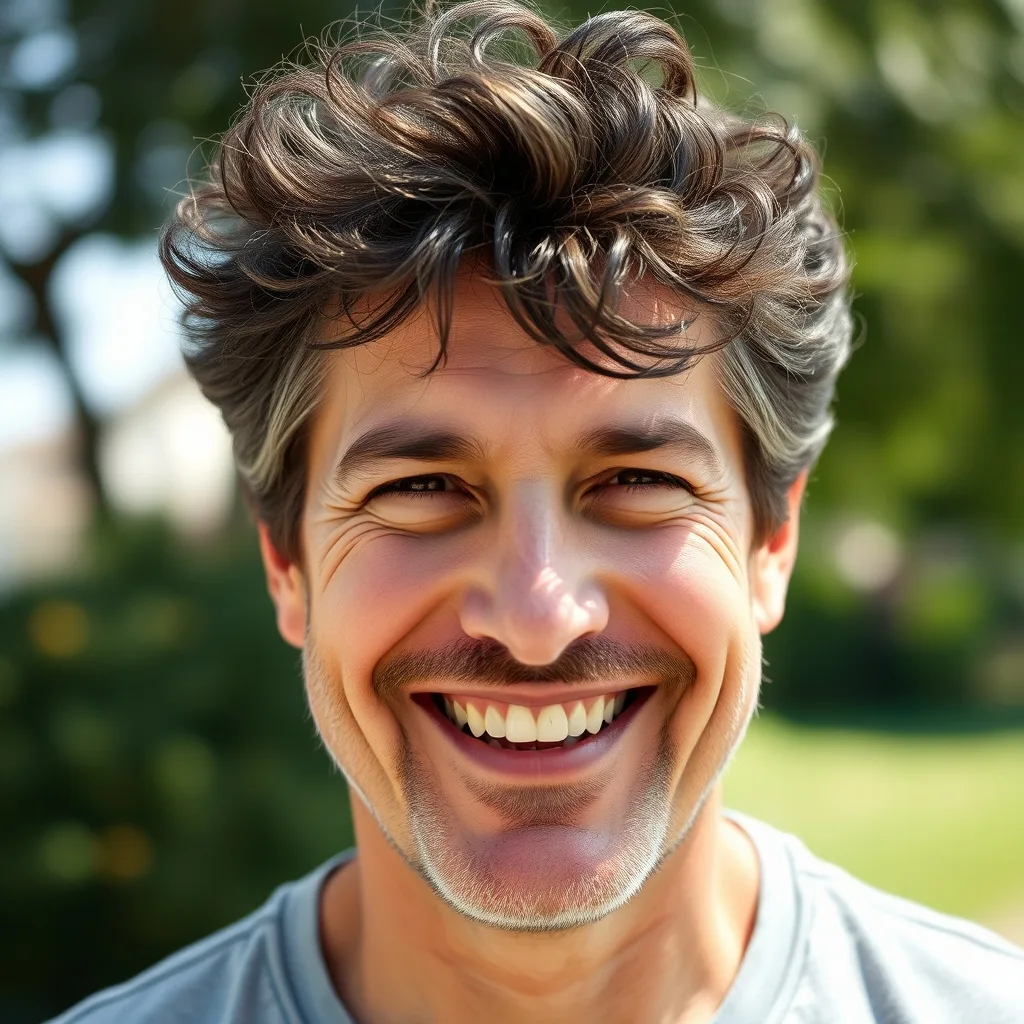Man with thick healthy hair outdoors